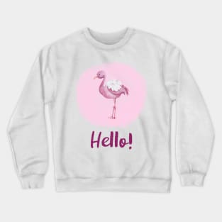 Watercolor Pink Flamingo - Hello! Crewneck Sweatshirt